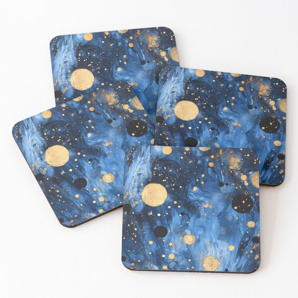 Item preview, abstract circular blue, gold, & black pattern  designed and sold by Hellva.