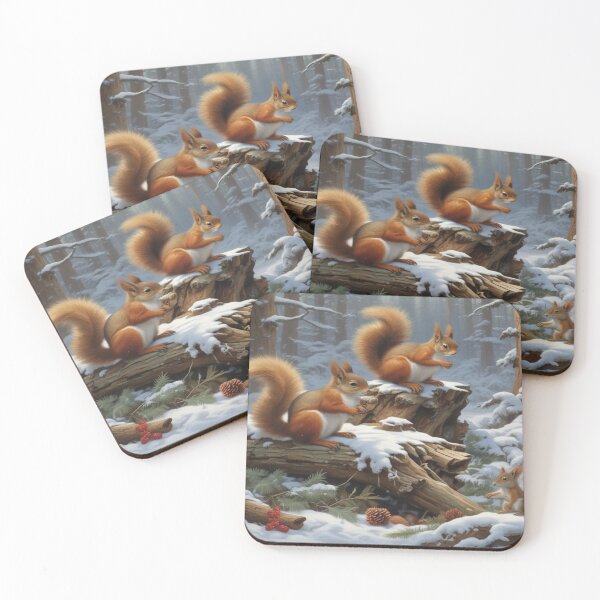 Item preview, Three squirrels are playfully gathered on snow-covered logs designed and sold by InezPhotography.