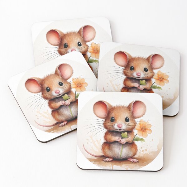 Item preview, Watercolor Chibi Mouse with Flower – Delicate Colors, Great Charm! designed and sold by addesignvlbg.