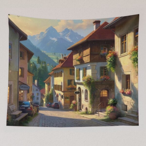 Item preview, Idyllic Townscape Under a Summer Sky designed and sold by BlareBlare.