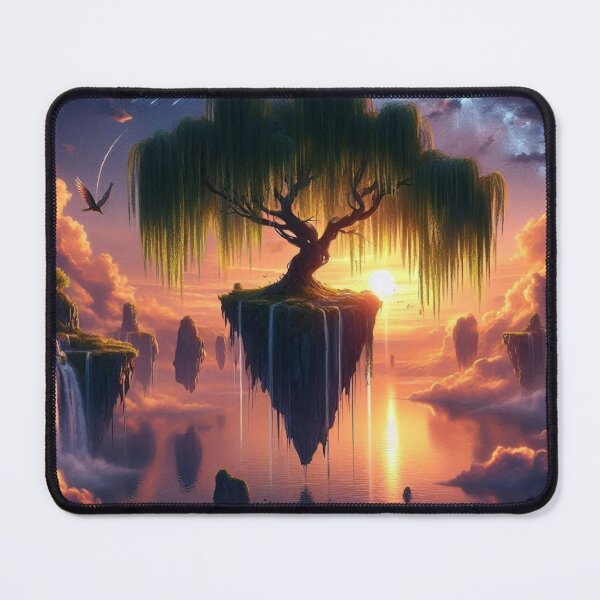 Item preview, AI generated islands floating in the sky with waterfalls and a willow tree designed and sold by AI-this-is-AI.