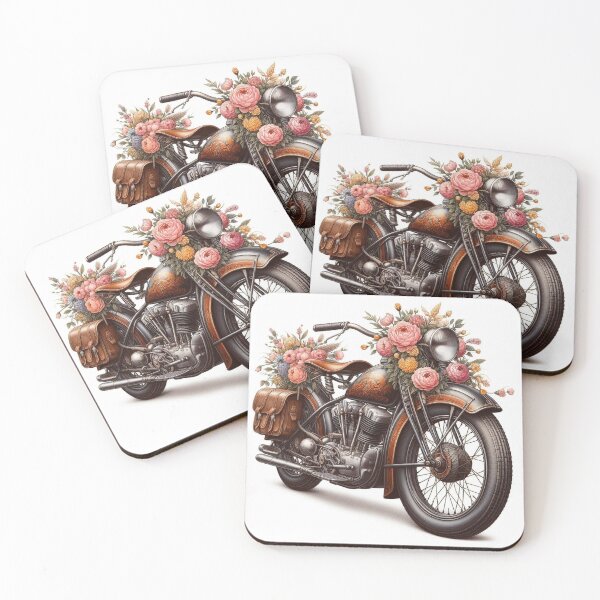Item preview, beautiful flowers with stunning vintage motorcycle designed and sold by nicnacc.