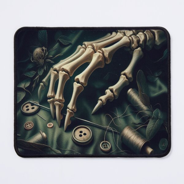 Item preview, AI generated bony hand sewing a button designed and sold by AI-this-is-AI.