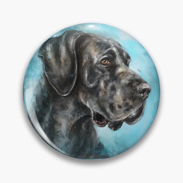 Item preview, Painting of an Impressive and Curious Black Great Dane on a Blue Background designed and sold by ibadishi.