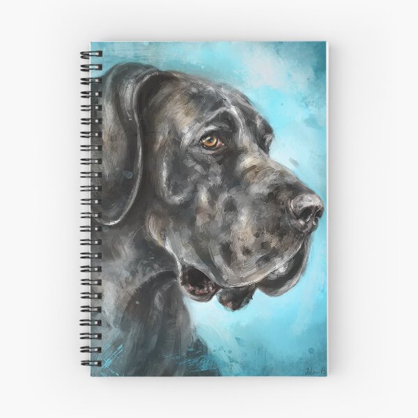 Item preview, Painting of an Impressive and Curious Black Great Dane on a Blue Background designed and sold by ibadishi.