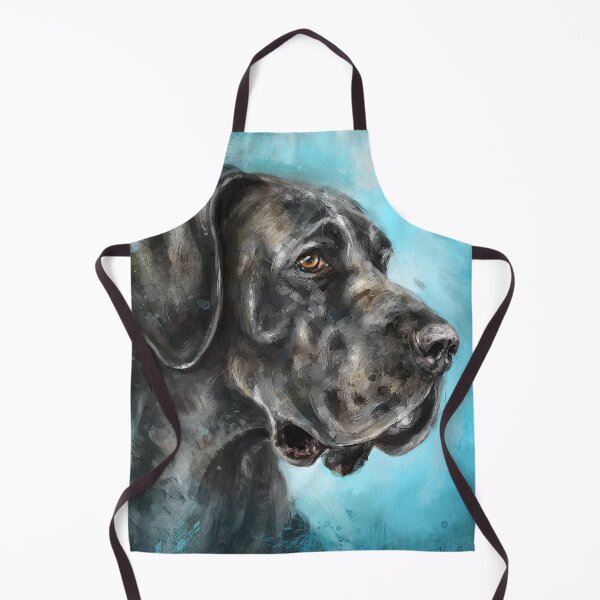 Item preview, Painting of an Impressive and Curious Black Great Dane on a Blue Background designed and sold by ibadishi.