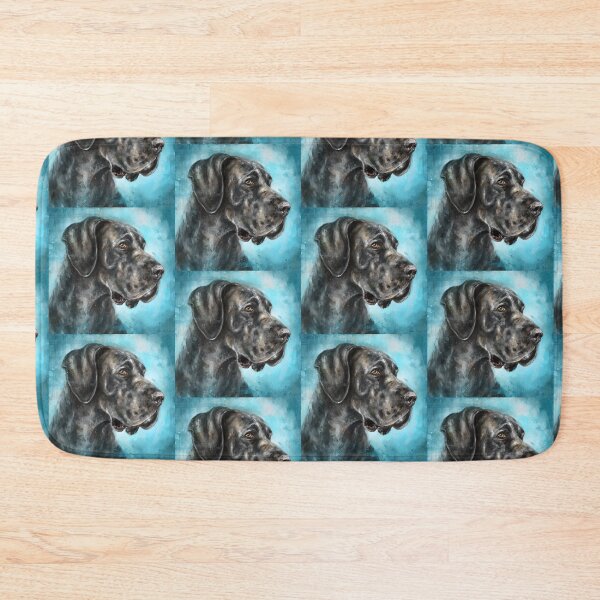 Item preview, Painting of an Impressive and Curious Black Great Dane on a Blue Background designed and sold by ibadishi.