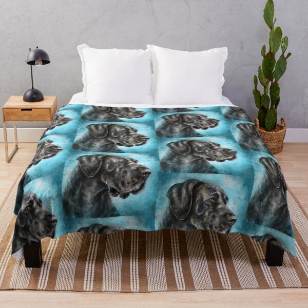 Item preview, Painting of an Impressive and Curious Black Great Dane on a Blue Background designed and sold by ibadishi.