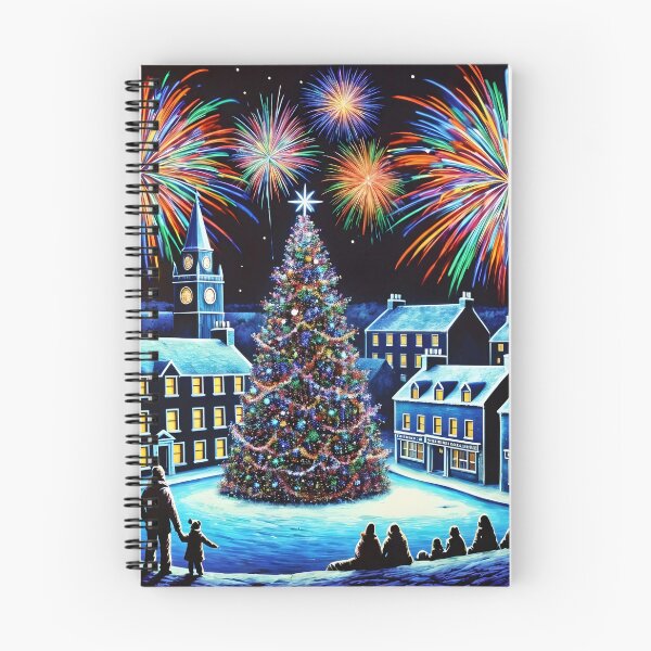 Item preview, Magical Christmas Town Square Fireworks - Victorian Winter Night Scene Art designed and sold by Very Peculiar.