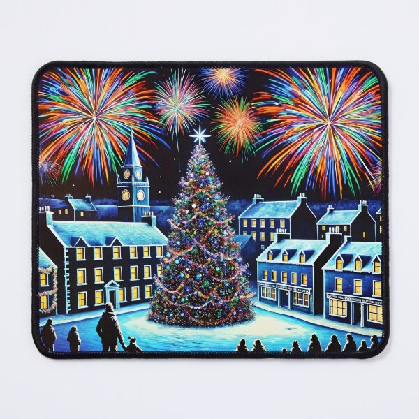 Item preview, Magical Christmas Town Square Fireworks - Victorian Winter Night Scene Art designed and sold by Very Peculiar.