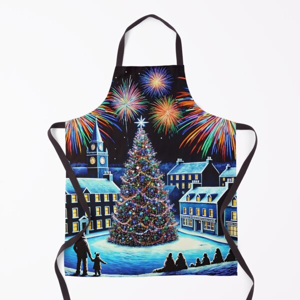 Item preview, Magical Christmas Town Square Fireworks - Victorian Winter Night Scene Art designed and sold by Very Peculiar.