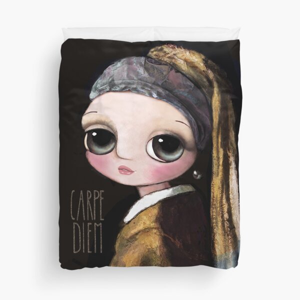 The girl with the pearl earring, big eyes art by Margherita Arrighi Duvet Cover