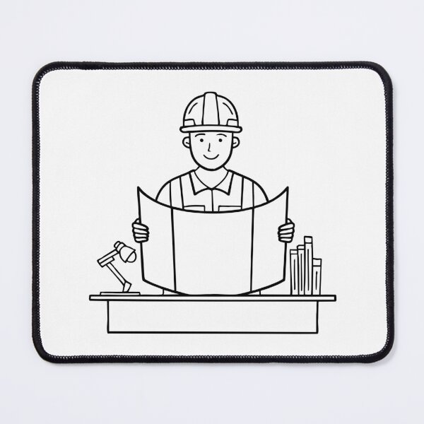 Item preview, An engineer examining blueprints in a workshop designed and sold by rasagamastore.