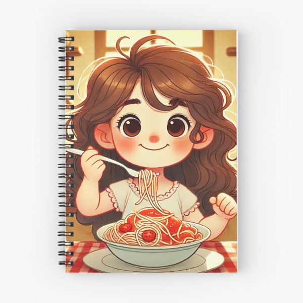 Aperçu de l'œuvre Fille Joyeuse Mangeant des Spaghettis créée et vendue par Alta-store.