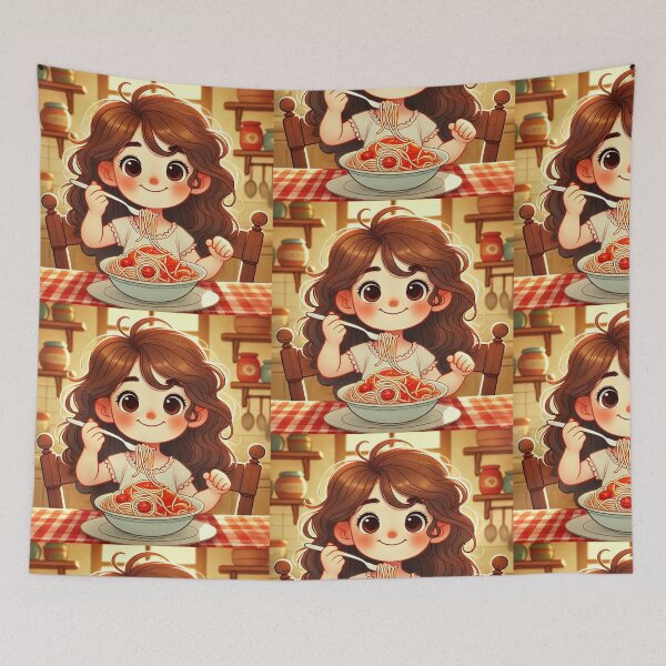 Item preview, Joyful Girl Eating Spaghetti designed and sold by Alta-store.
