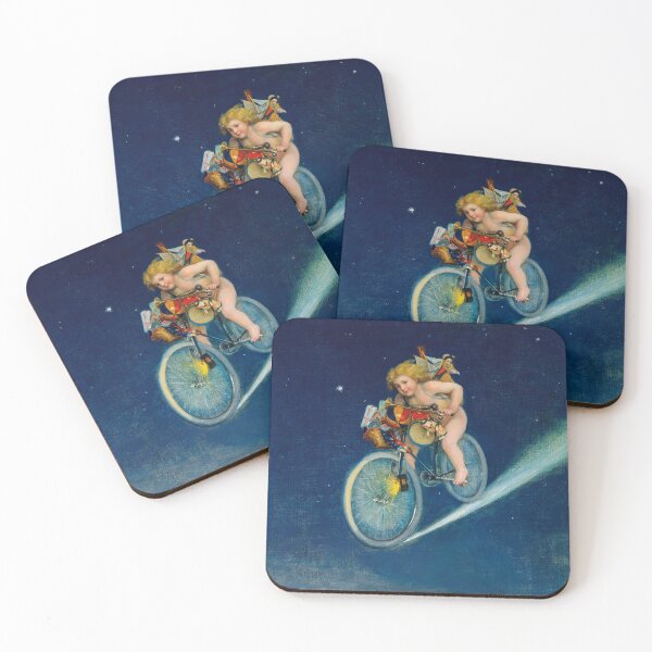 Item preview, A Christmas angel delivers gifts on a bicycle. Vintage Painting. Remastered designed and sold by el-padre.