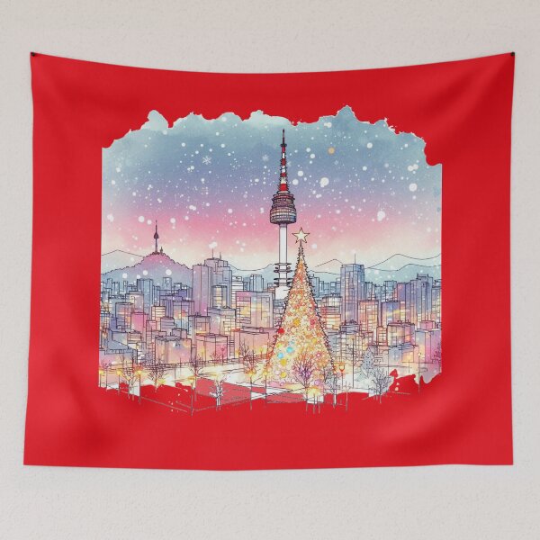 Item preview, Stunning 3D Night View of Seoul's Namsan Tower at Christmas,   designed and sold by PaintMeWorld.