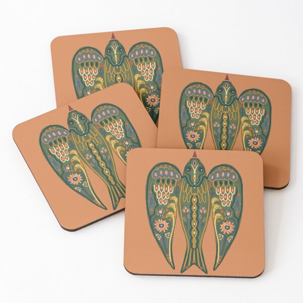 Item preview, Folklore bird, green swallow, folklore emblem, symbolic bird, colorful folklore pattern designed and sold by Dormitria.