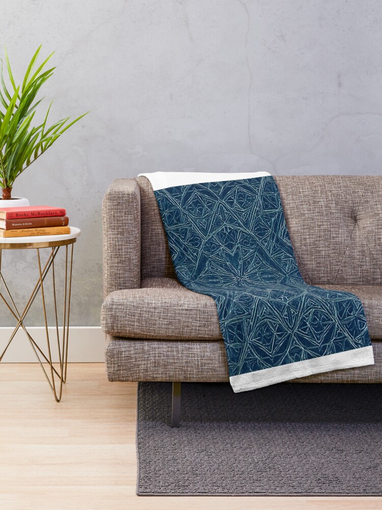 Thumbnail 2 of 6, Throw Blanket, Blue Embossed Star Pattern designed and sold by DigitalGemArt.