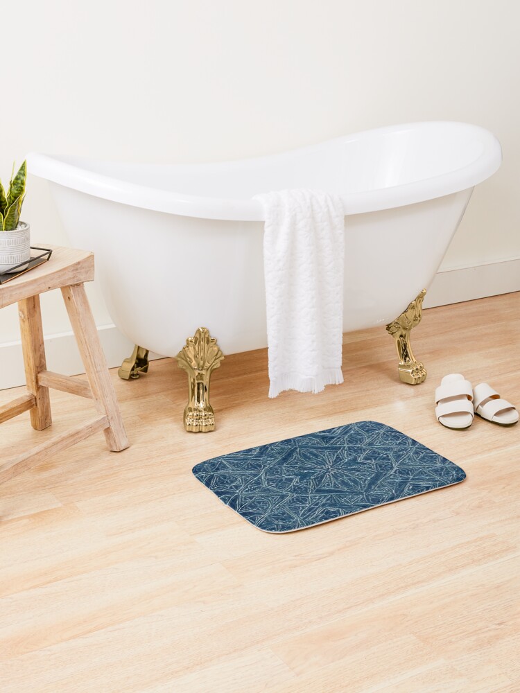 Thumbnail 2 of 6, Bath Mat, Blue Embossed Star Pattern designed and sold by DigitalGemArt.