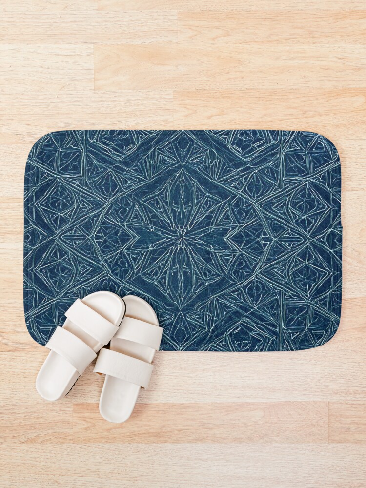 Thumbnail 1 of 6, Bath Mat, Blue Embossed Star Pattern designed and sold by DigitalGemArt.