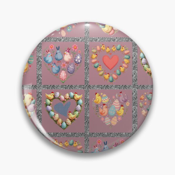 Item preview, Easter Heart-Shaped Happiness: A heartwarming pattern showcasing 12 heart-shaped arrangements, each filled with adorable easter chicks and colorful easter eggs. designed and sold by Camel & Quirk.