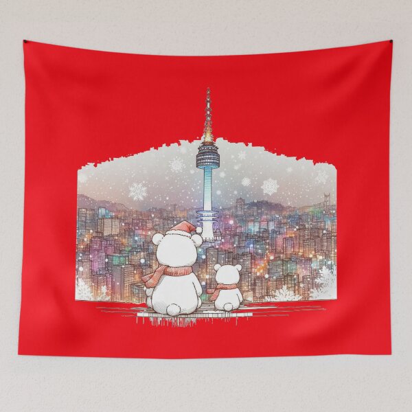 Item preview, Stunning 3D Night View of Seoul's Namsan Tower at Christmas,  designed and sold by PaintMeWorld.
