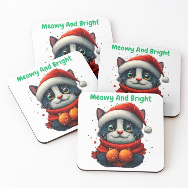 Item preview, Meowy And Bright, Christmas Cat Art, Festive Kitty Design, Holiday Cat Illustration, Cute Santa Cat designed and sold by BukkyStory.