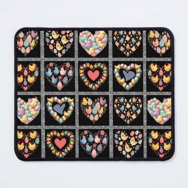 Item preview, Easter Lovebird Levity: A heartwarming pattern showcasing 12 heart-shaped arrangements, each filled with adorable easter chicks and colorful easter eggs. designed and sold by Camel & Quirk.