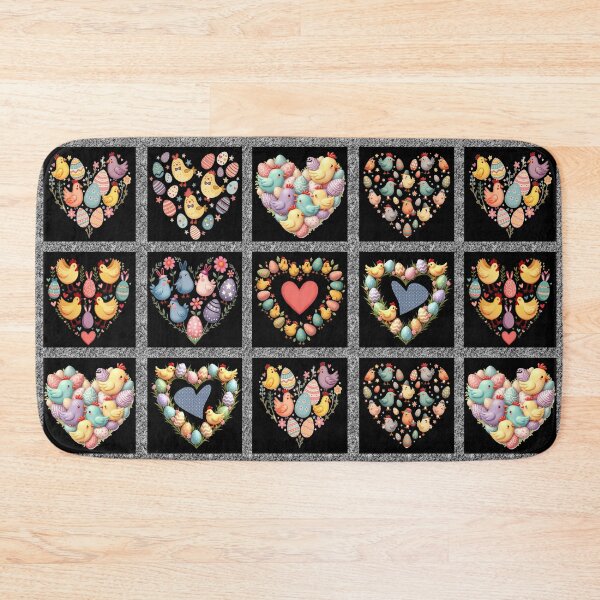 Item preview, Easter Lovebird Levity: A heartwarming pattern showcasing 12 heart-shaped arrangements, each filled with adorable easter chicks and colorful easter eggs. designed and sold by Grang Art Artistic Designs.