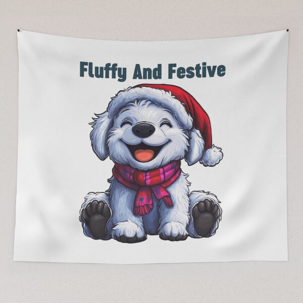 Item preview, Fluffy And Festive, Christmas Puppy Art, Cute Holiday Dog, Festive Winter Pup, Santa Hat Dog designed and sold by BukkyStory.