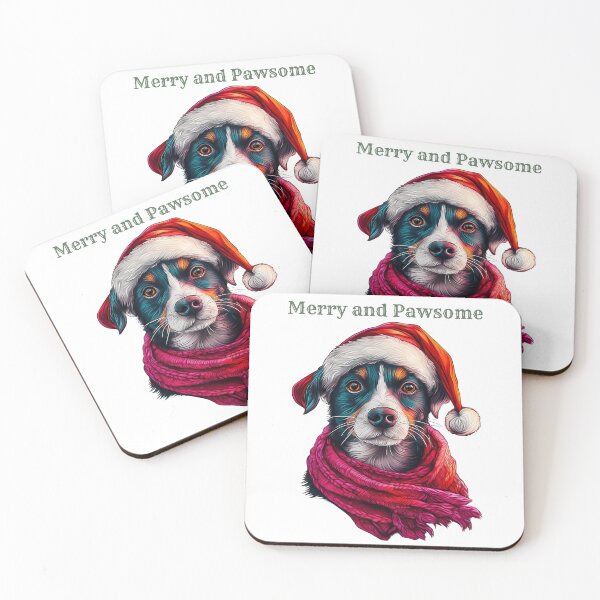 Item preview, Merry and Pawsome, Christmas Dog Art, Festive Puppy Design, Holiday Pet Illustration, Santa Hat Dog designed and sold by BukkyStory.