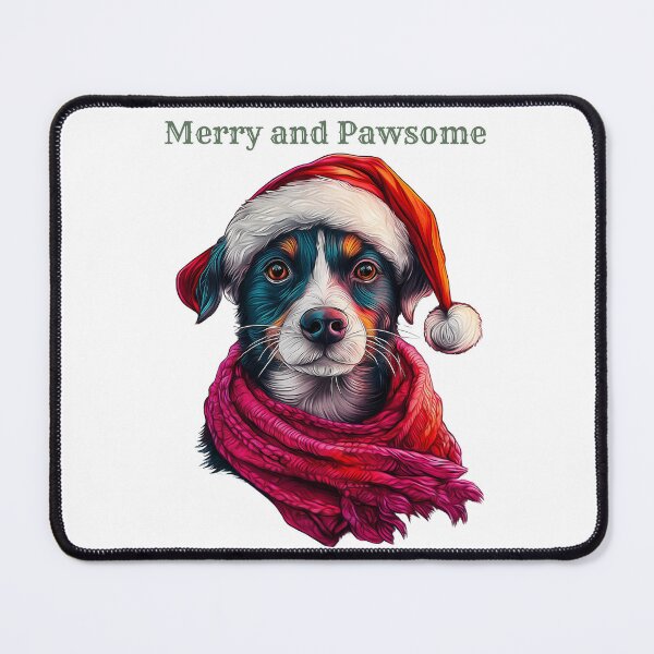 Item preview, Merry and Pawsome, Christmas Dog Art, Festive Puppy Design, Holiday Pet Illustration, Santa Hat Dog designed and sold by BukkyStory.