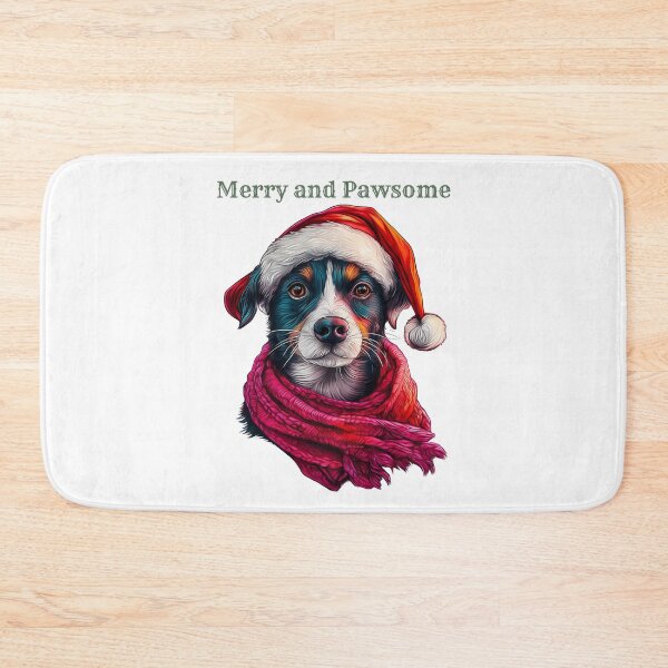 Item preview, Merry and Pawsome, Christmas Dog Art, Festive Puppy Design, Holiday Pet Illustration, Santa Hat Dog designed and sold by BukkyStory.