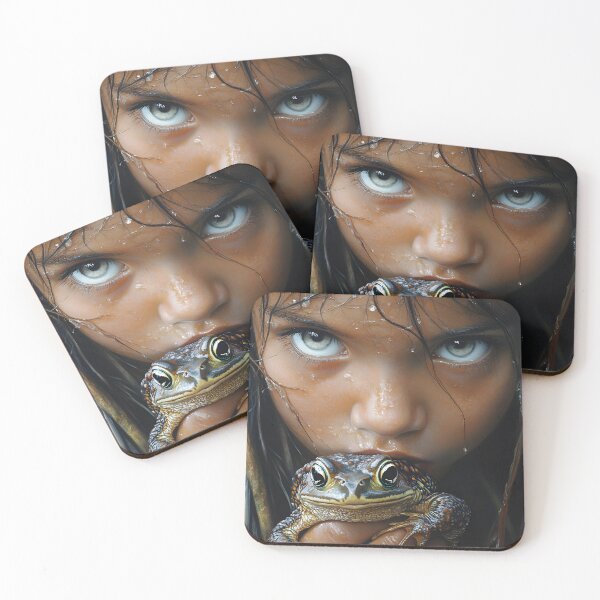 Item preview, Child holding frog with intense gaze and wet hair designed and sold by Artessie.