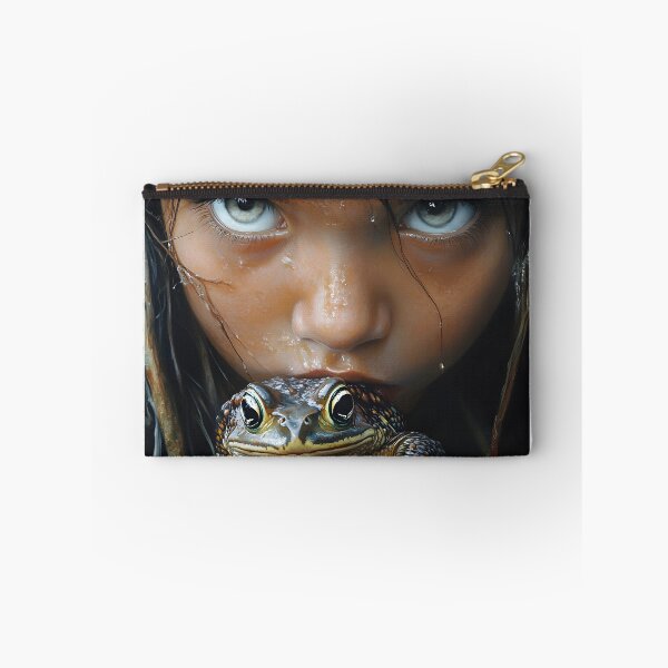 Item preview, Child holding frog with intense gaze and wet hair designed and sold by Artessie.