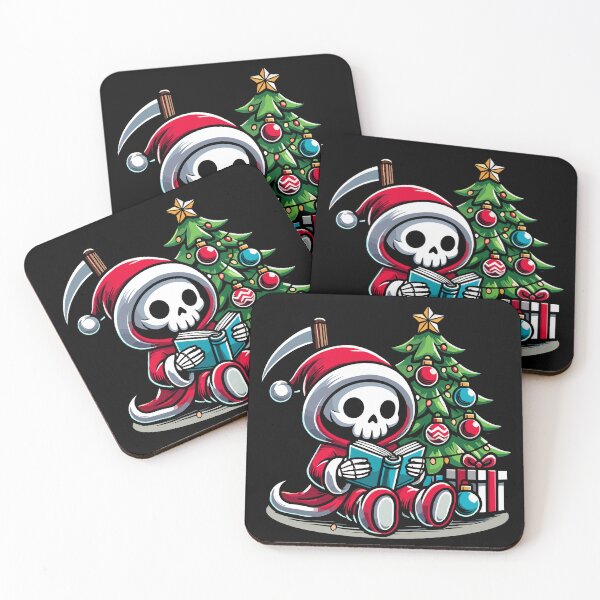 Item preview, Cute Grim Reaper Reading Under a Christmas Tree designed and sold by Kawaii-n-Spice.