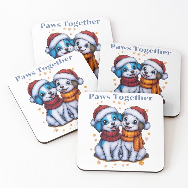 Item preview, Paws Together, Christmas Puppy Friends, Festive Dog Pair, Holiday Pet Design, Santa Hat Dogs designed and sold by BukkyStory.