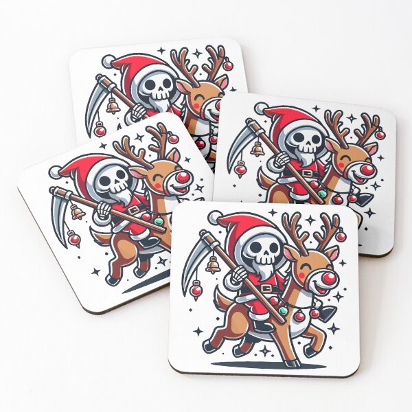 Item preview, Cute Grim Reaper Santa Claus Riding a Cheerful Reindeer designed and sold by Kawaii-n-Spice.