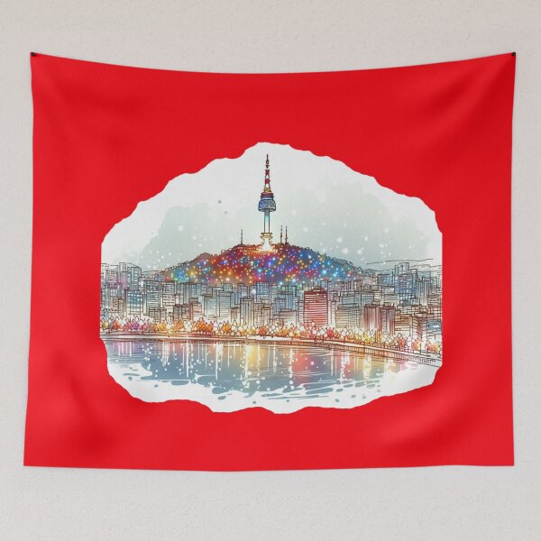 Item preview, Copy of Stunning 3D Night View of Seoul's Namsan Tower at Christmas,  designed and sold by PaintMeWorld.