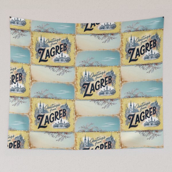 Item preview, Greetings from Zagreb Vintage Travel Retro Postcard Design designed and sold by TravelPostcardGems.