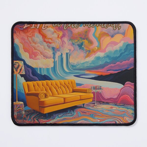 Artikelvorschau, Groovy Live in the Moment Lebendige abstrakte Wohnzimmer Surreale Landschaft Wandbild Retro-Möbel entworfen und verkauft von myfavoritesm4.