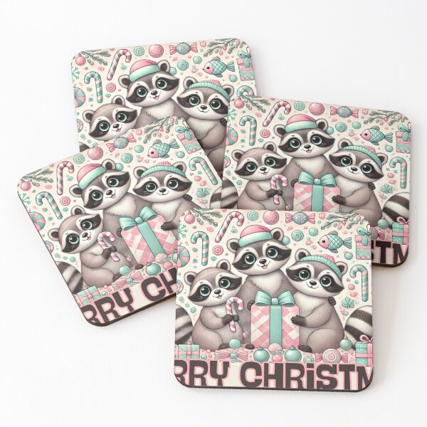 Item preview, Christmas racoons family Pastel holiday colors designed and sold by Meandmyshop.