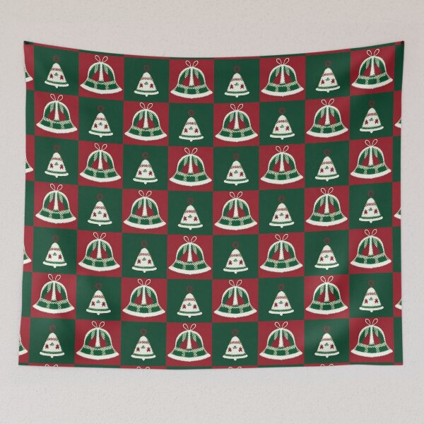 Item preview, Green Red Traditional Christmas Jingle Bells Checkers Pattern designed and sold by Sturdust.
