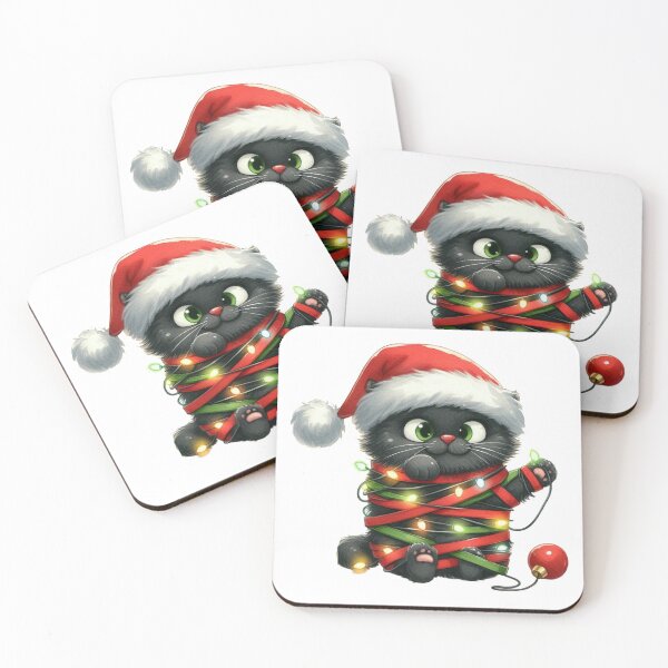 Item preview, Festive Black Cat in Santa Hat and Christmas Lights designed and sold by T-shirtMill.