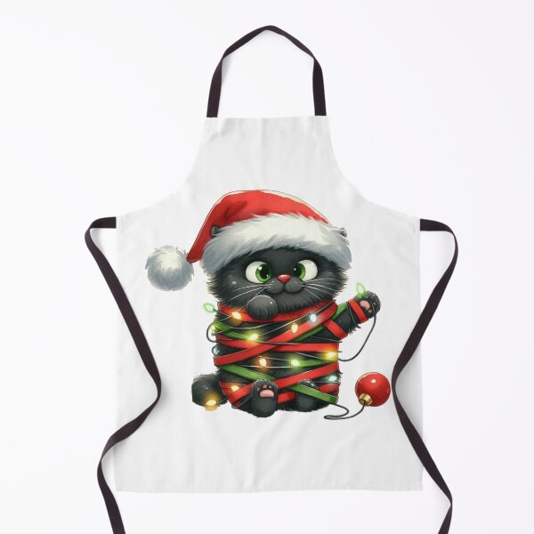 Item preview, Festive Black Cat in Santa Hat and Christmas Lights designed and sold by T-shirtMill.