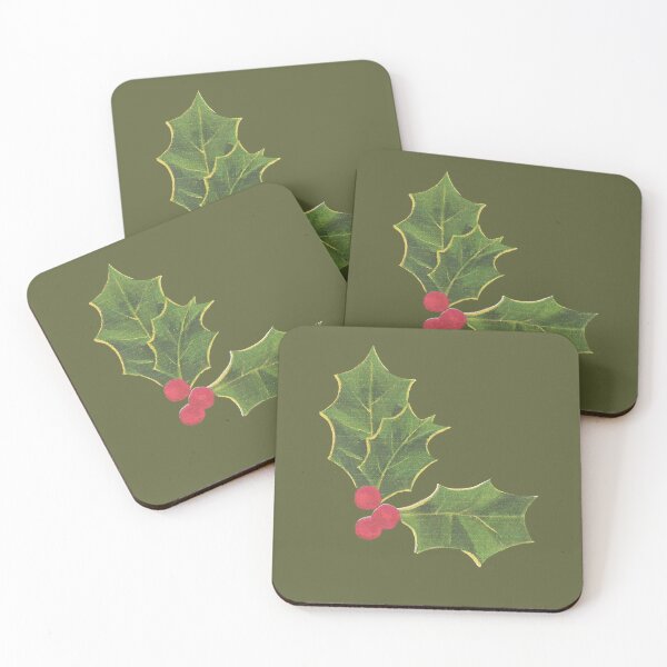 Item preview, Christmas Holly Dark Green Background Art designed and sold by SimplyPsycho.