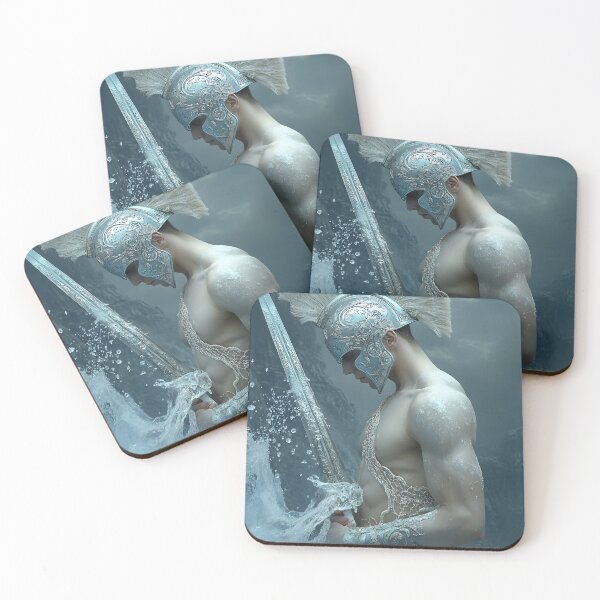 Item preview, Warrior in ornate armor stands amidst crashing waves designed and sold by Artessie.