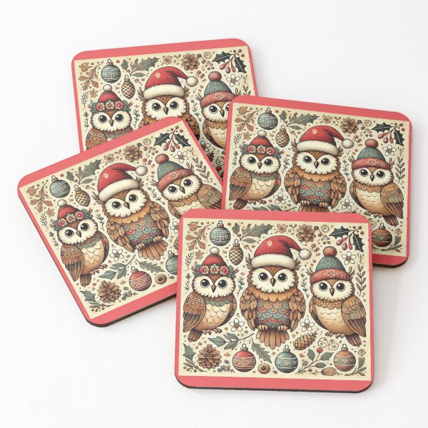 Item preview, Rustic Christmas owls in santas hats  designed and sold by Meandmyshop.