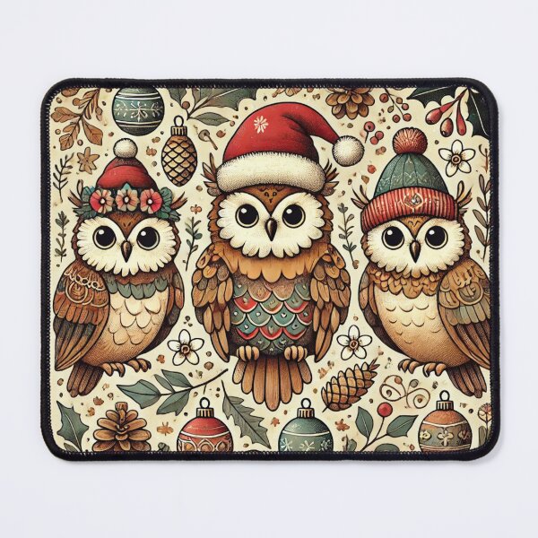 Item preview, Rustic Christmas owls in santas hats designed and sold by Meandmyshop.